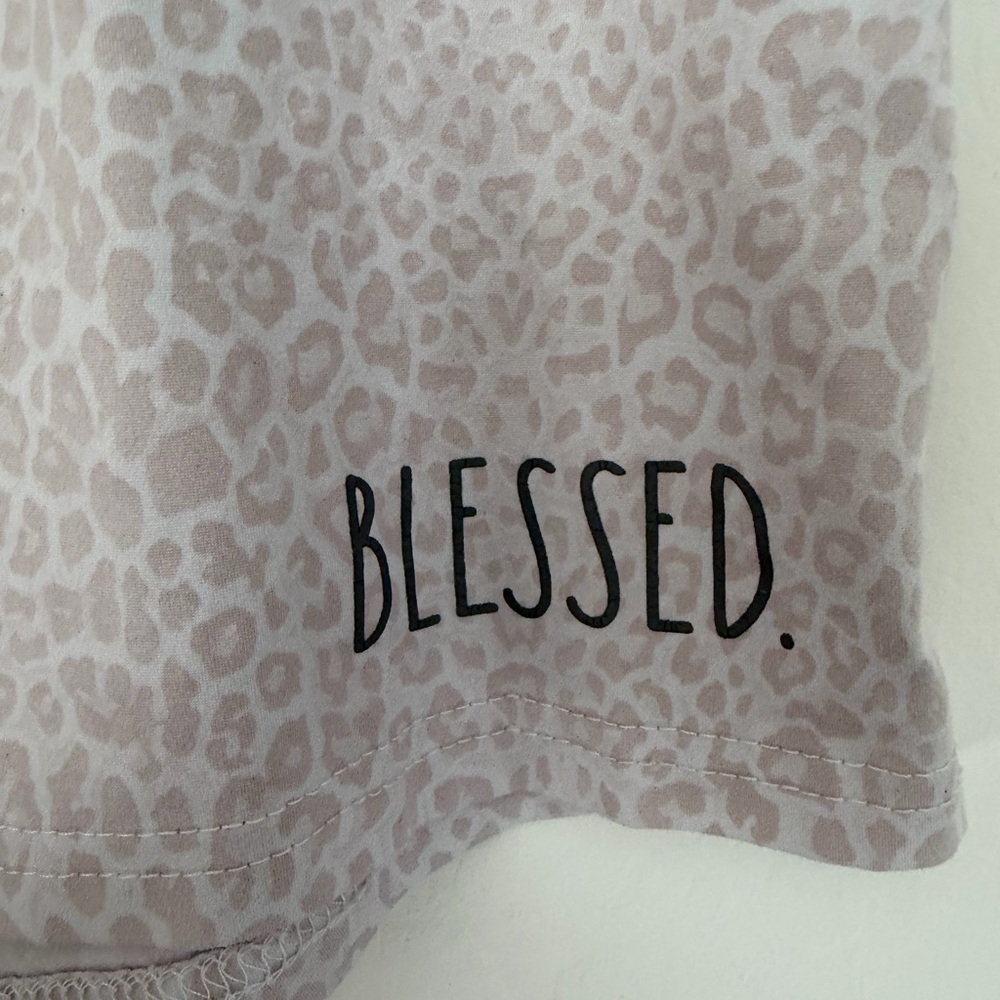 Rae Dunn Pink ‘BLESSED’ Leopard Print Pajama Shorts - Picture 4 of 8